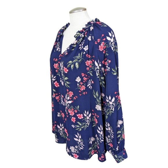 Lord & Taylor Woman Ladies Plus Size 3X Blouse Top Semi Sheer Blue Floral V Neck - Picture 4 of 7